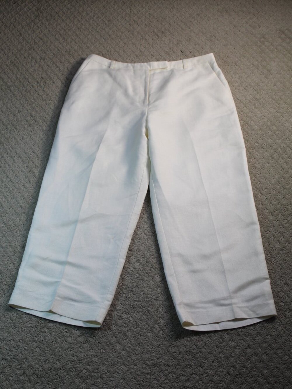 Emma James Sz 16 Herringbone Linen Blend Ivory Wide Leg Trousers Lined Washable